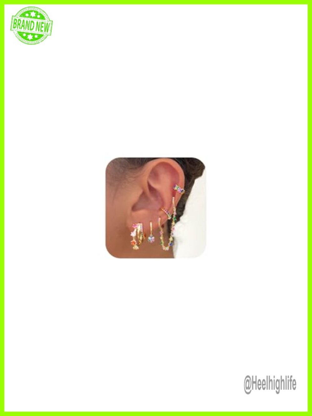 14K Gold Plated Cubic Zirconia Earring Set Hoop Stud Dangle Cuff